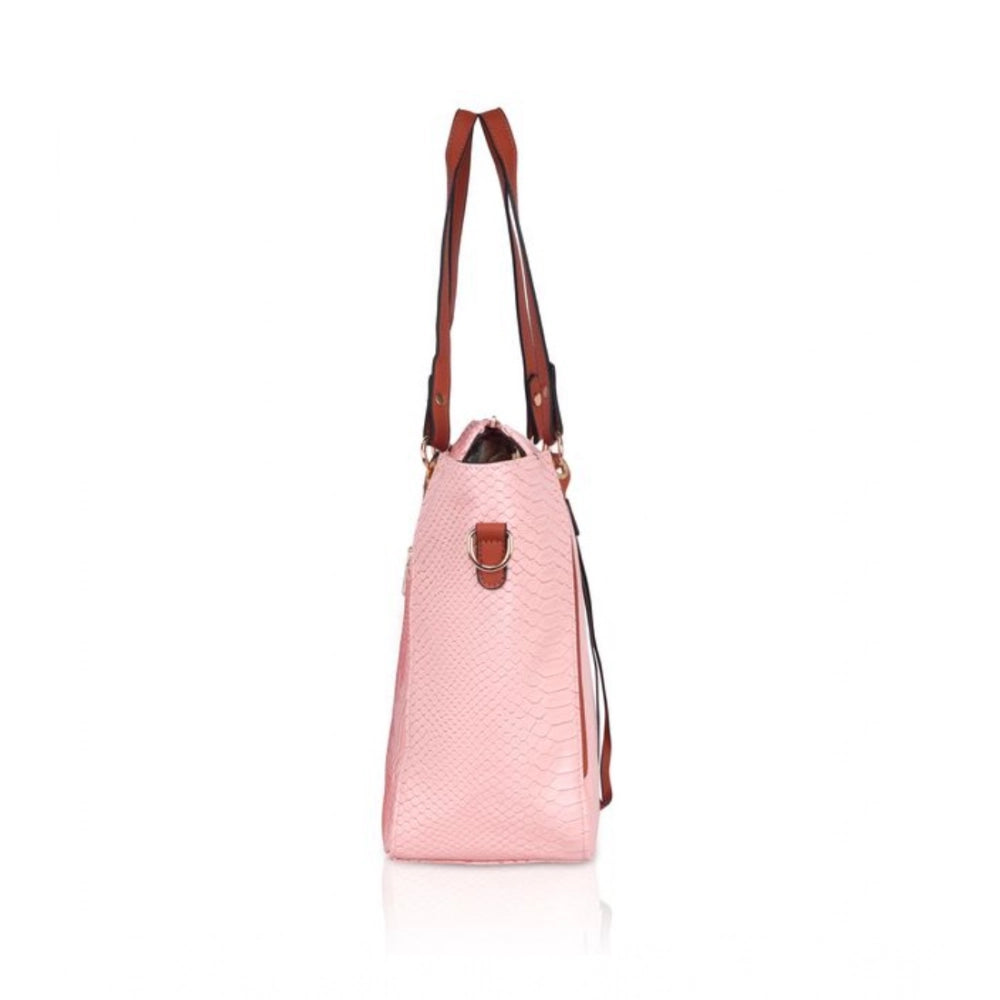 Suvarnika Women's Faux Leather Textured Tote Bag (Pink)