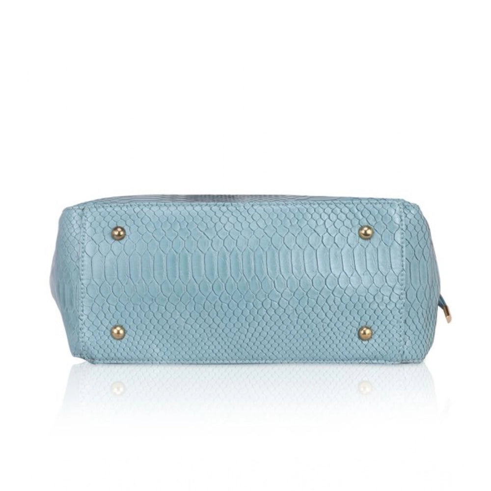 Suvarnika Women's Faux Leather Textured Tote Bag (Blue)