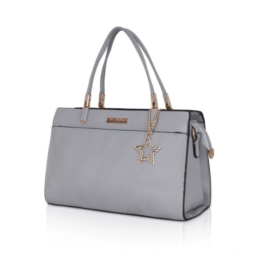 Suvarnika Women's Faux Leather Textured Adjustable Long Belt Handbag (Grey)