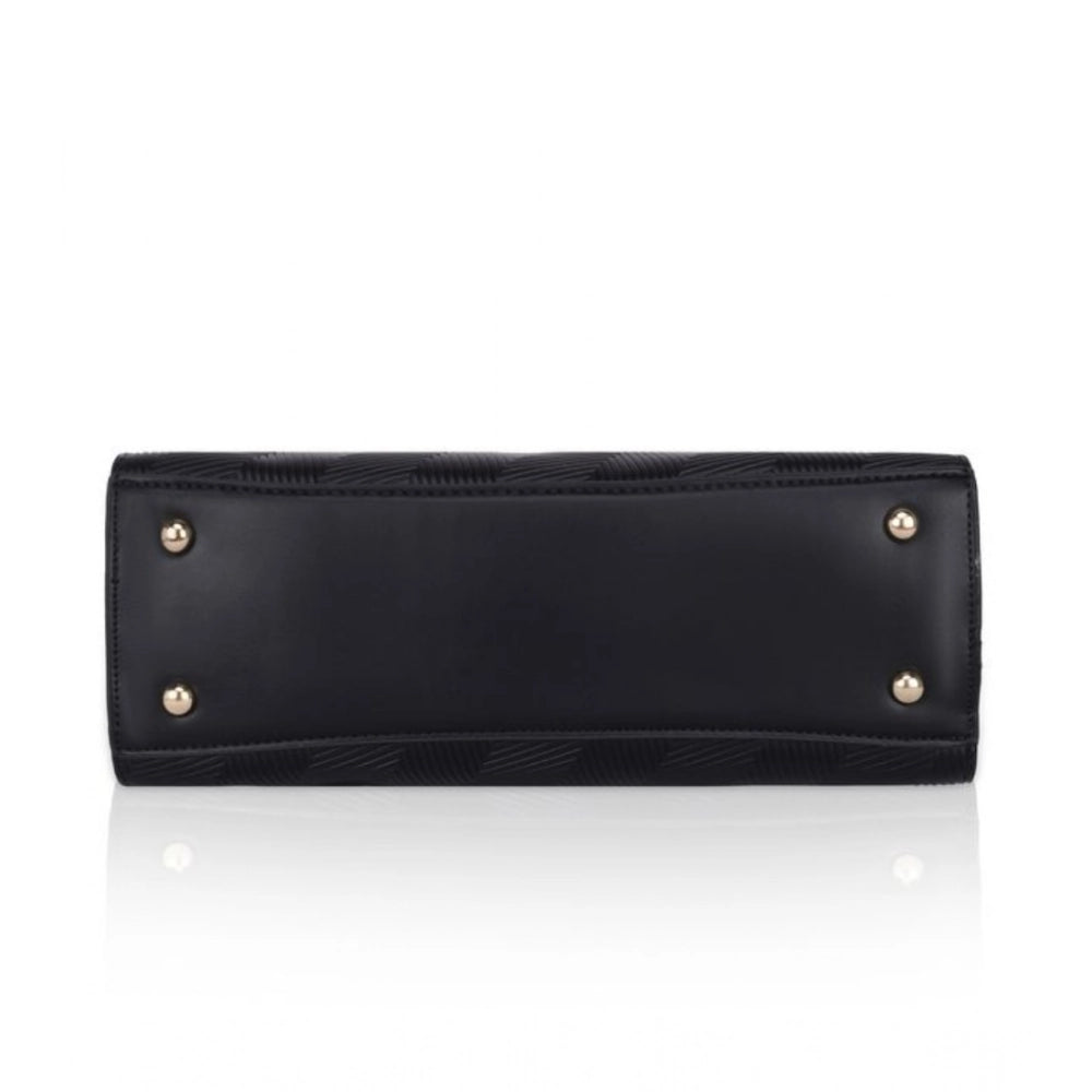 Suvarnika Women's Faux Leather Textured Adjustable Long Belt Handbag (Black)
