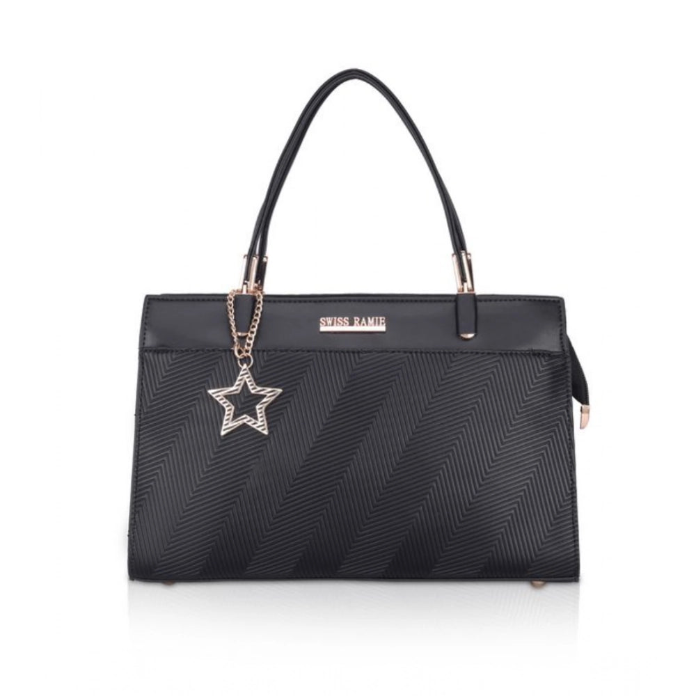 Suvarnika Women's Faux Leather Textured Adjustable Long Belt Handbag (Black)