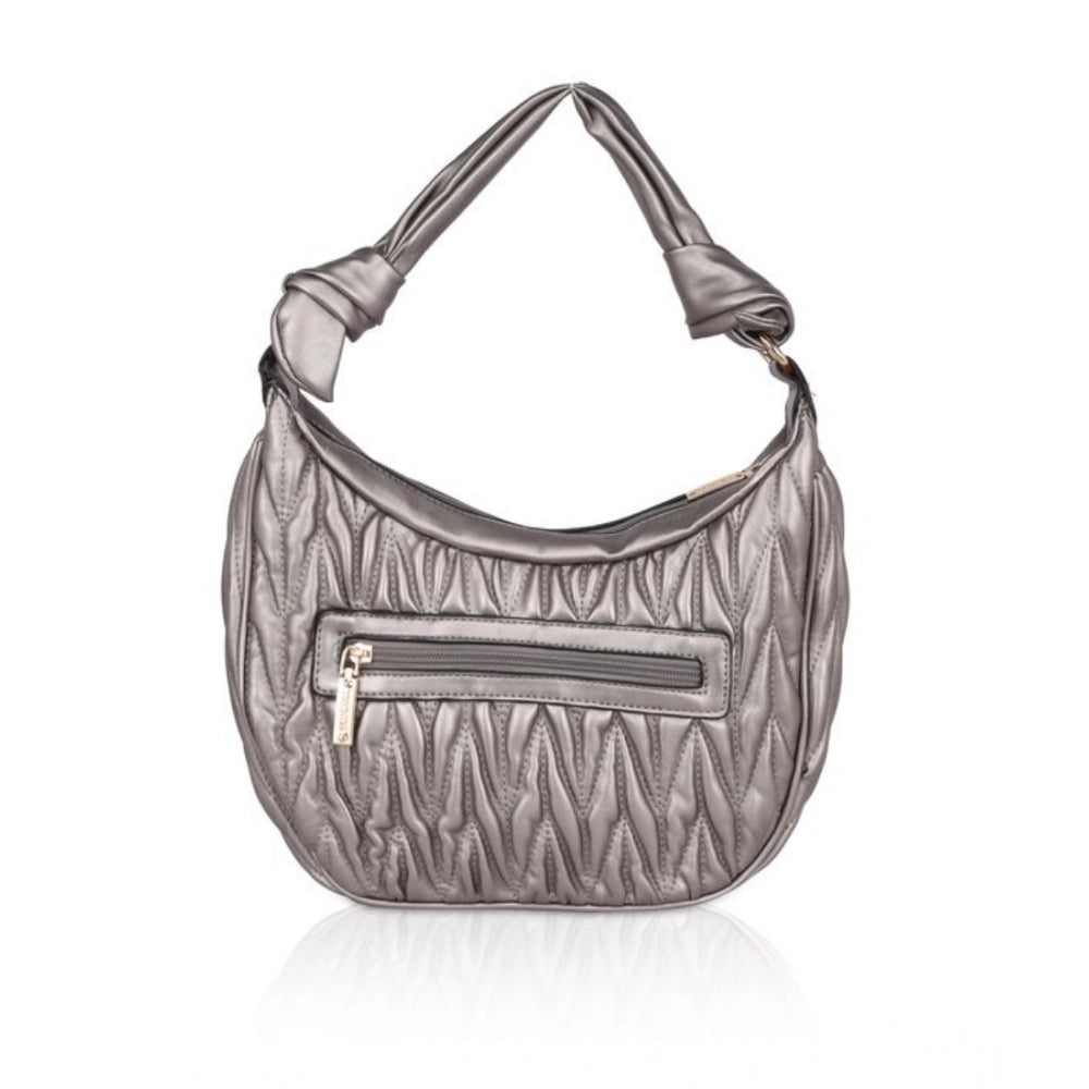 Suvarnika Women's Faux Leather Textured Handbag (Silver Grey)
