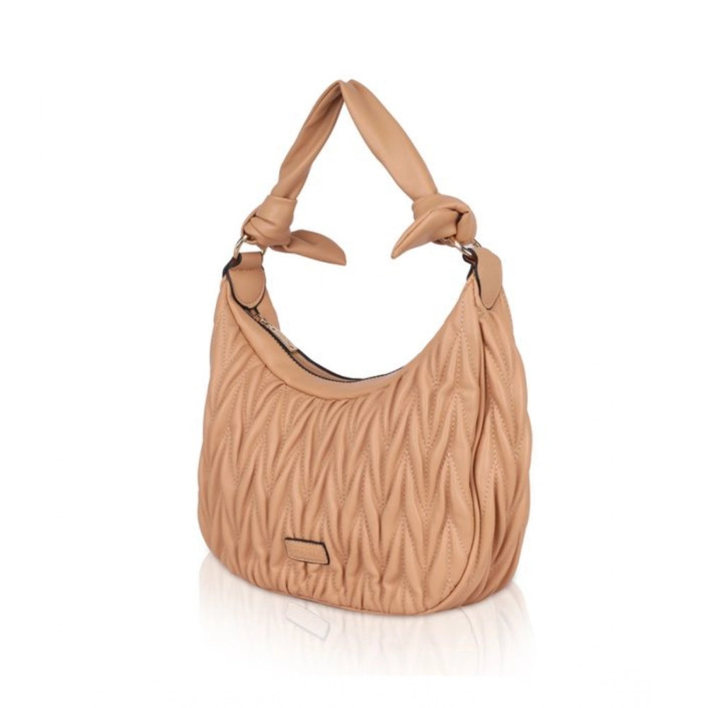 Suvarnika Women's Faux Leather Textured Handbag (Beige)