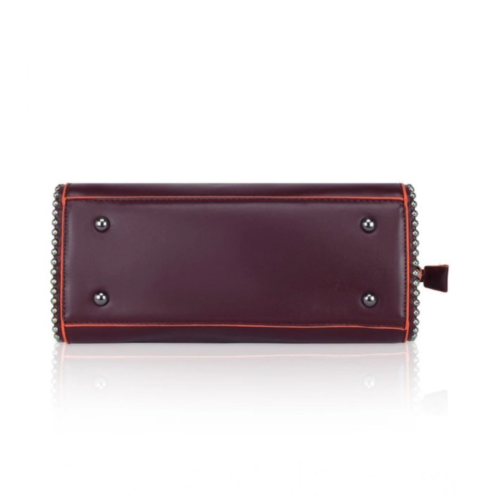 Suvarnika Women's Faux Leather Metal Beads Handbag (Wine Red)