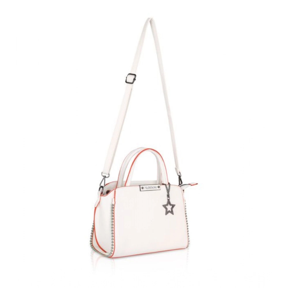 Suvarnika Women's Faux Leather Metal Beads Handbag (White)