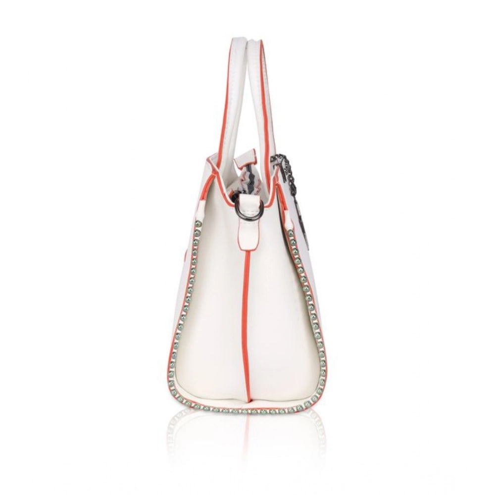 Suvarnika Women's Faux Leather Metal Beads Handbag (White)