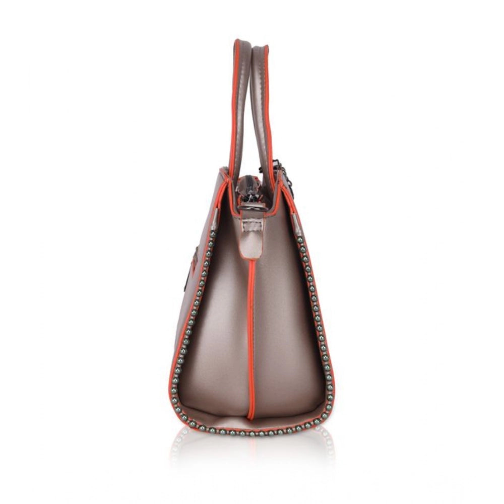 Suvarnika Women's Faux Leather Metal Beads Handbag (Bronze)