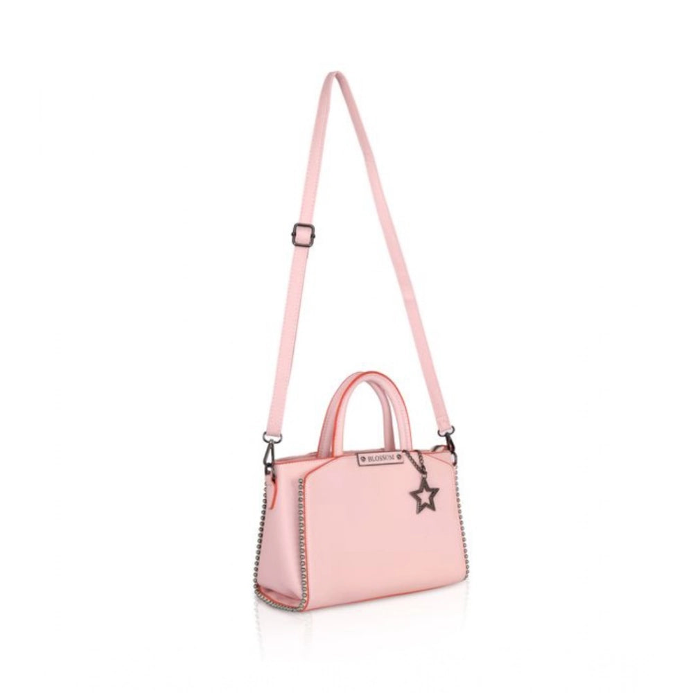 Suvarnika Women's Faux Leather Metal Beads Handbag (Pink)