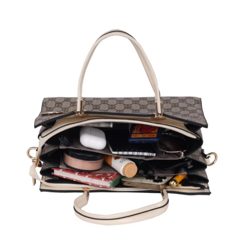 Suvarnika Women's Faux Leather Printed Handbag (Beige)