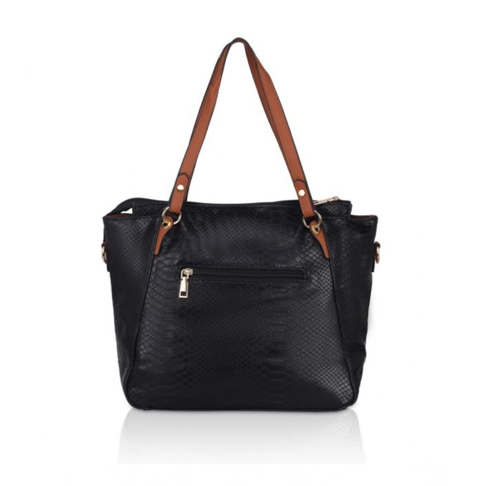Suvarnika Women's Faux Leather Textured Tote Bag (Black)