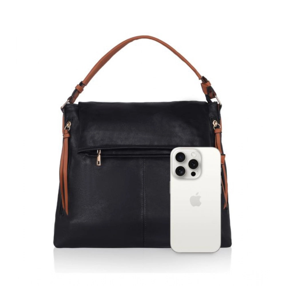 Suvarnika Women's Faux Leather Solid Sling Bag (Black)