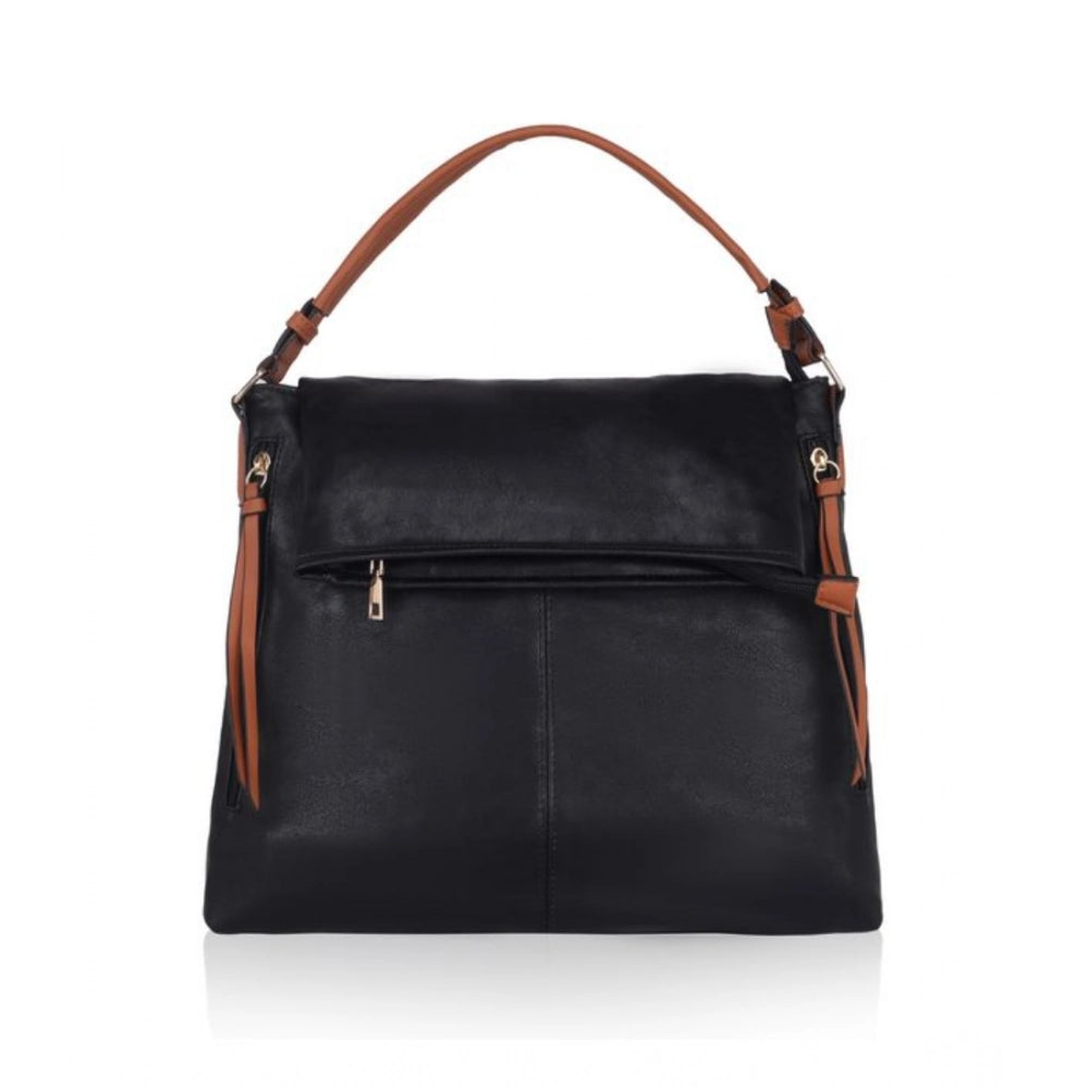 Suvarnika Women's Faux Leather Solid Sling Bag (Black)