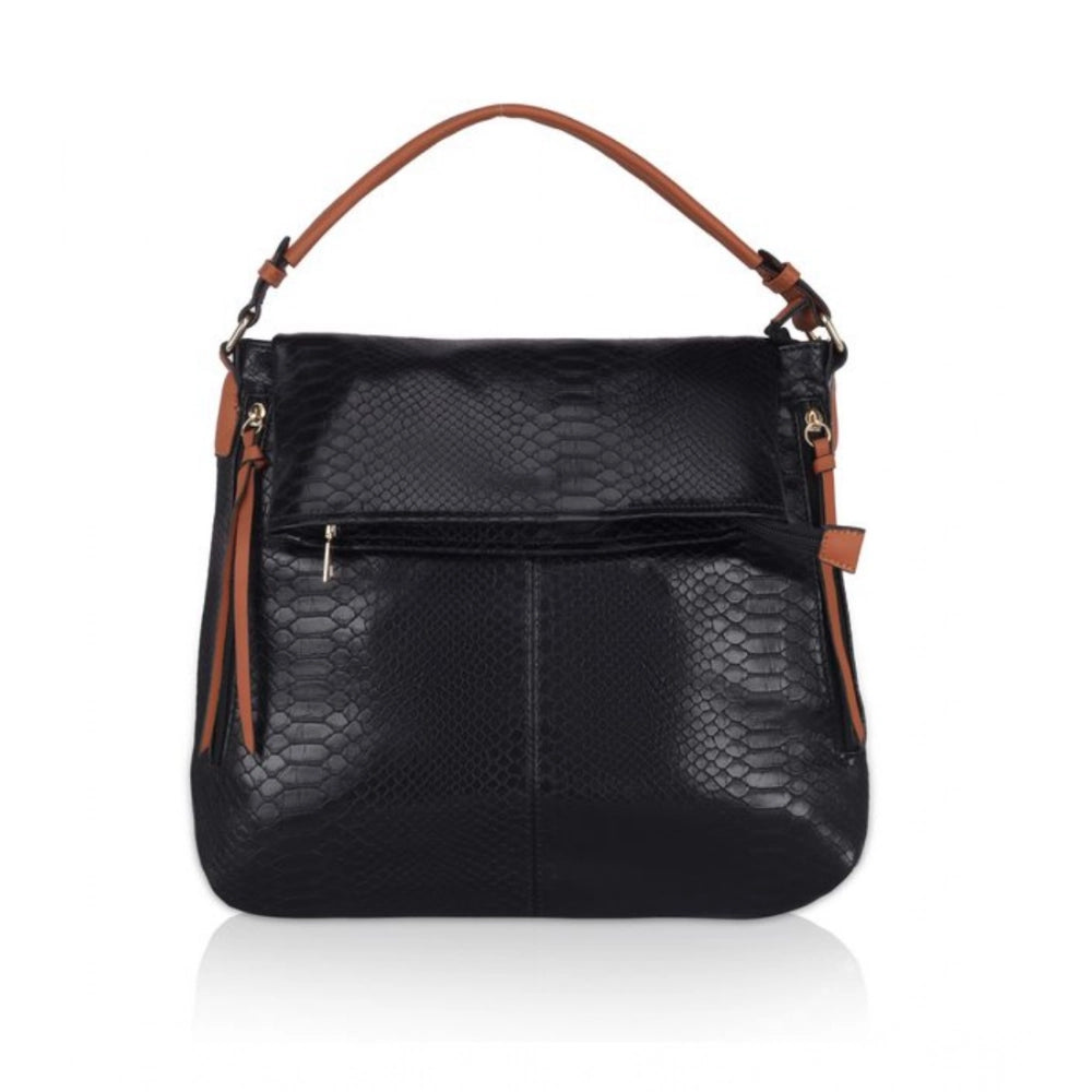 Suvarnika Women's Faux Leather Textured Sling Bag (Black)