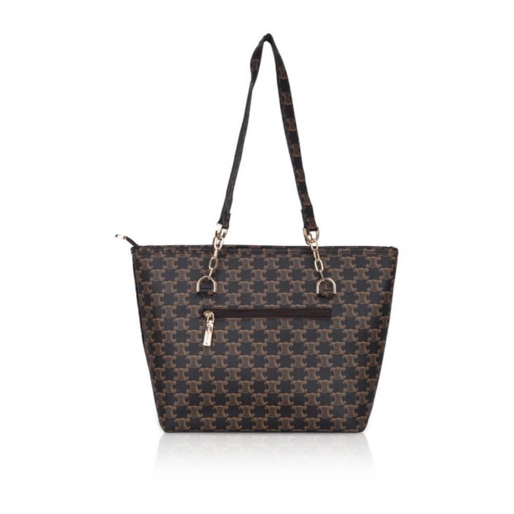 Suvarnika Women's Faux Leather Printed Tote Bag (Brown)