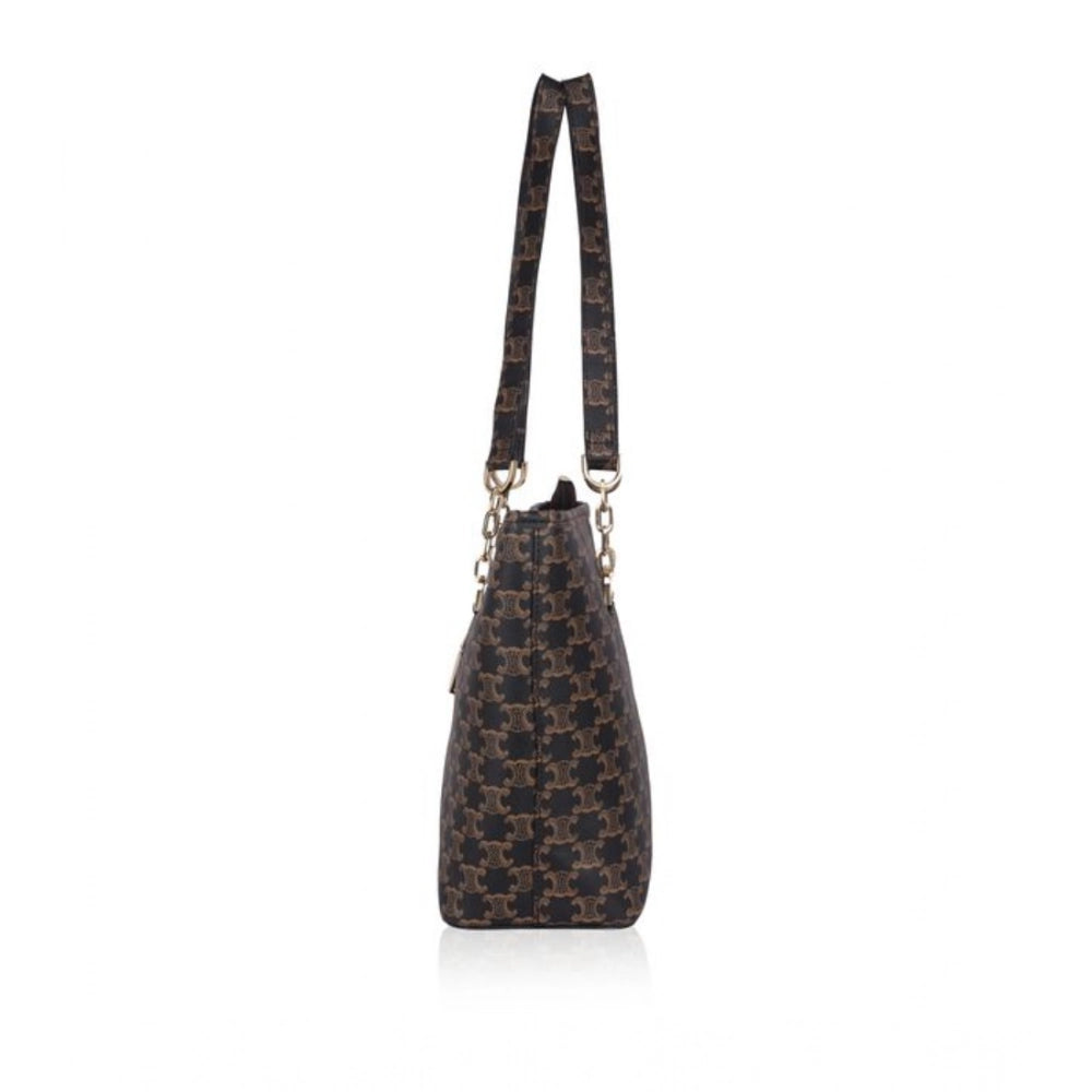 Suvarnika Women's Faux Leather Printed Tote Bag (Brown)