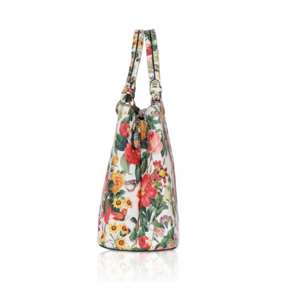 Suvarnika Women's Faux Leather Printed Handheld Bag (White Orang)