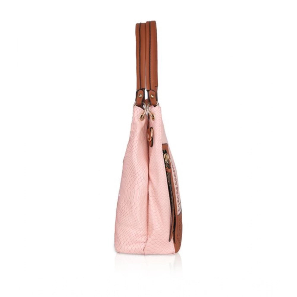 Suvarnika Women's Faux Leather Printed Tote Bag (Pink)