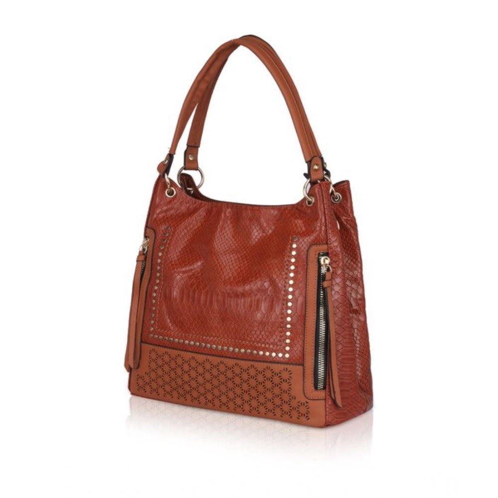 Suvarnika Women's Faux Leather Textured Tote Bag (Brown)