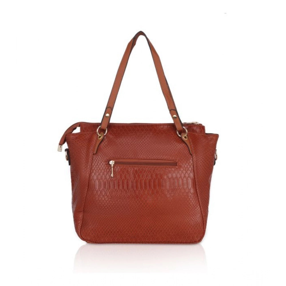 Suvarnika Women's Faux Leather Textured Tote Bag (Brown)