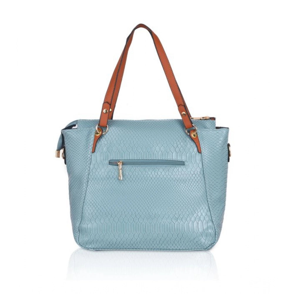 Suvarnika Women's Faux Leather Textured Tote Bag (Blue)