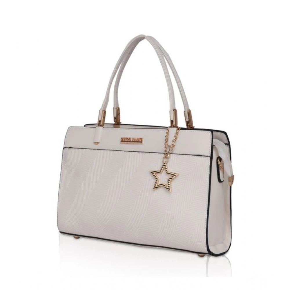 Suvarnika Women's Faux Leather Textured Adjustable Long Belt Handbag (White)