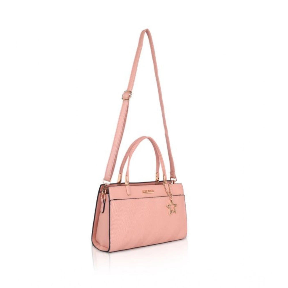 Suvarnika Women's Faux Leather Textured Adjustable Long Belt Handbag (Pink)