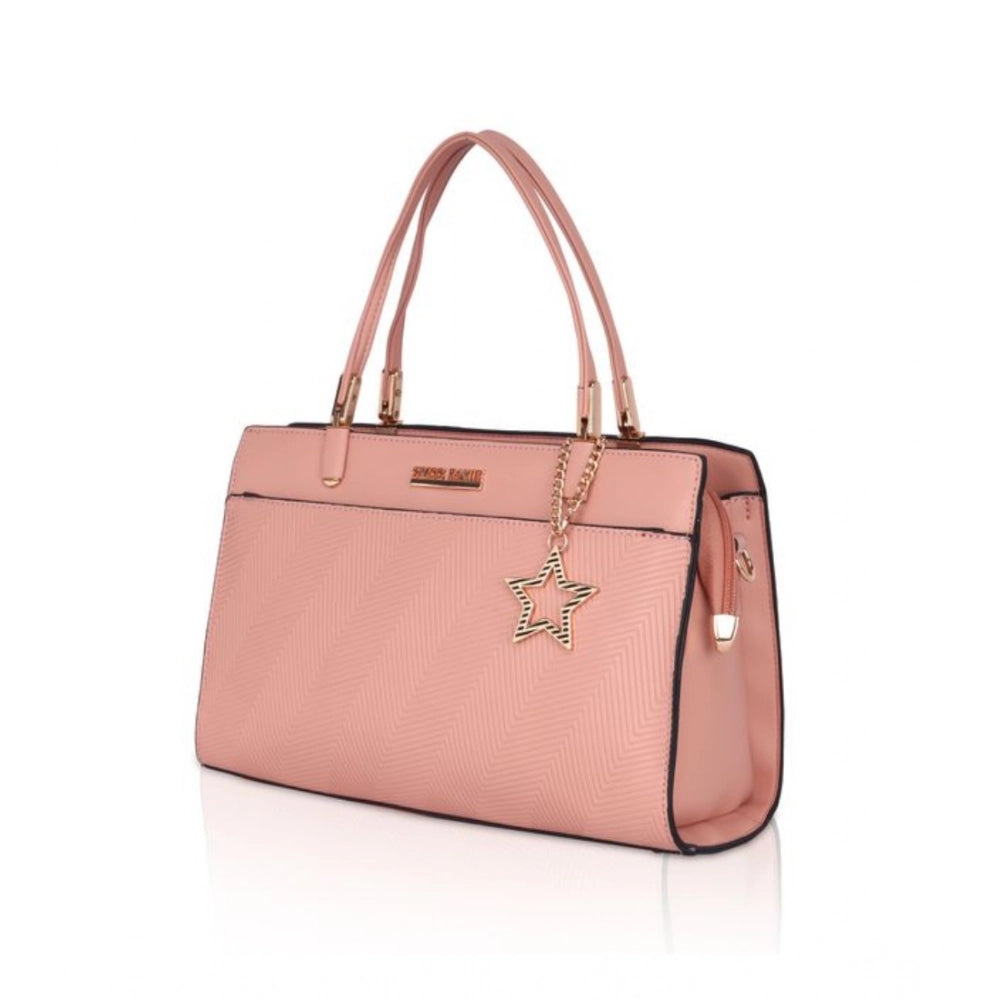 Suvarnika Women's Faux Leather Textured Adjustable Long Belt Handbag (Pink)