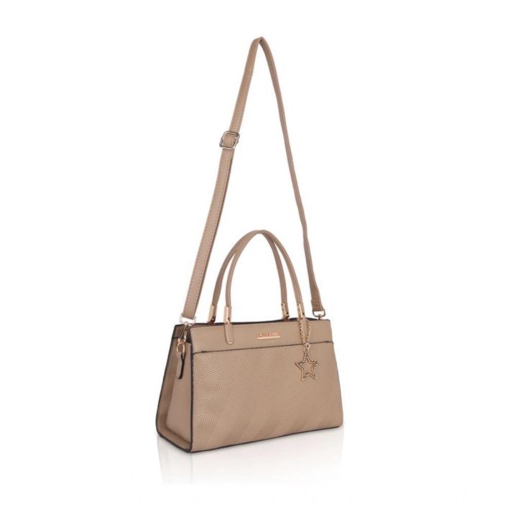Suvarnika Women's Faux Leather Textured Adjustable Long Belt Handbag (Khaki)