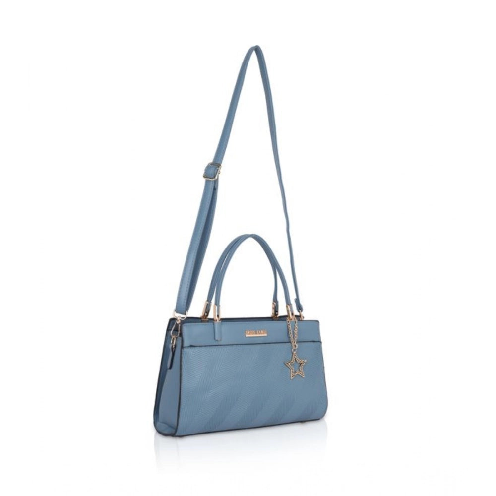 Suvarnika Women's Faux Leather Textured Adjustable Long Belt Handbag (Blue)