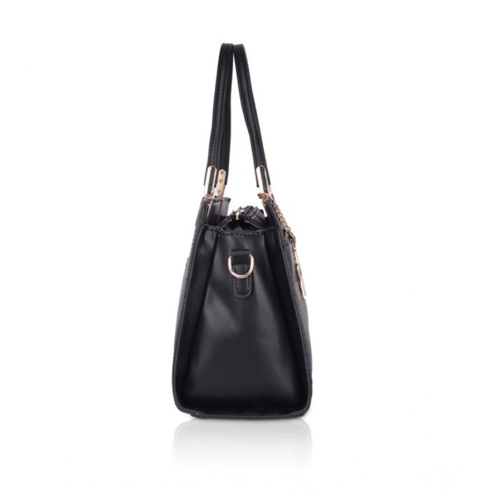 Suvarnika Women's Faux Leather Textured Adjustable Long Belt Handbag (Black)