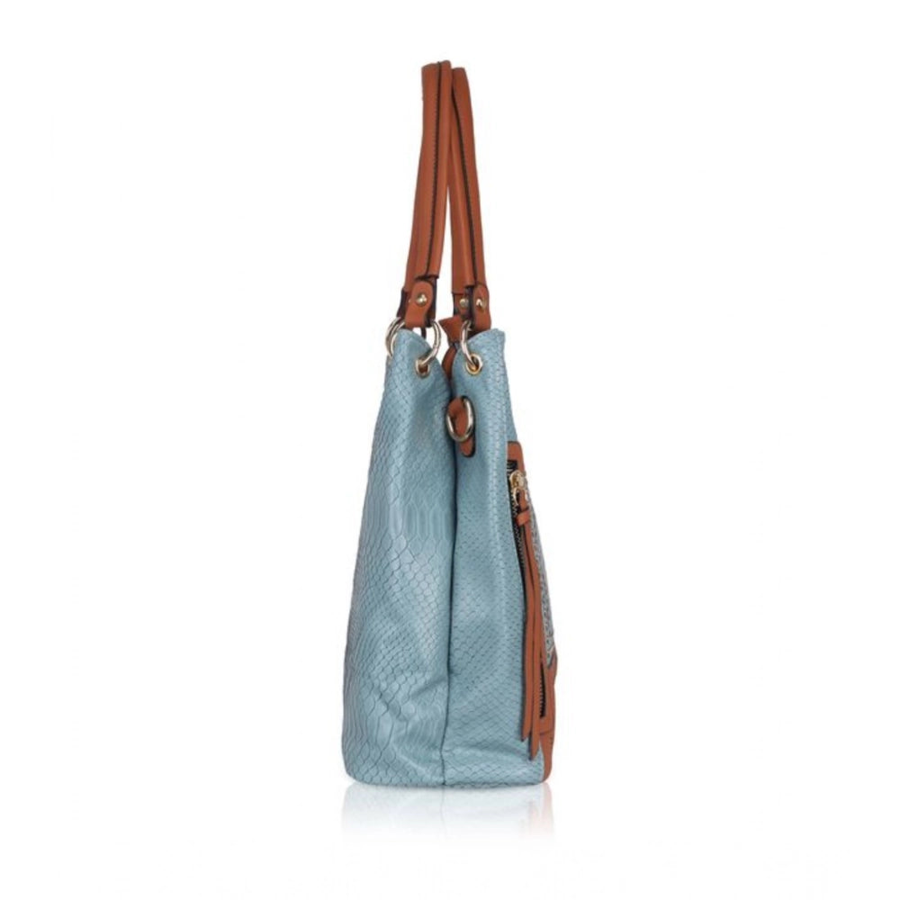 Suvarnika Women's Faux Leather Textured Tote Bag (Grey)
