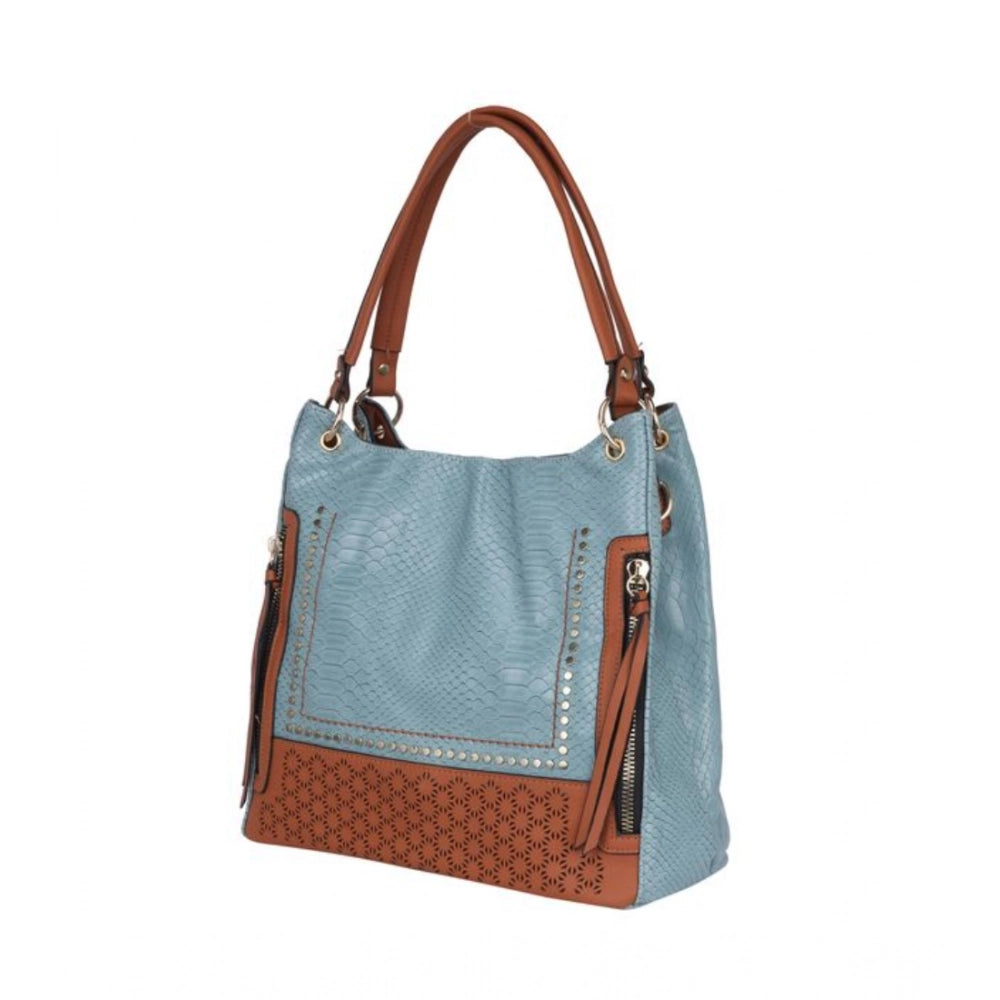 Suvarnika Women's Faux Leather Textured Tote Bag (Grey)