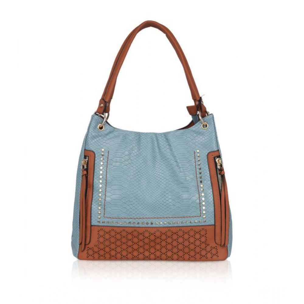 Suvarnika Women's Faux Leather Textured Tote Bag (Grey)