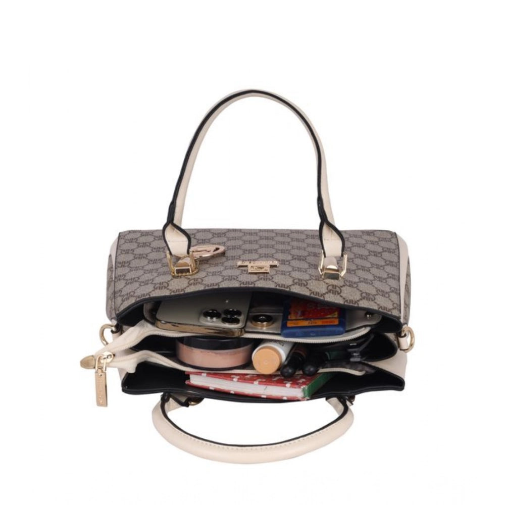 Suvarnika Women's Faux Leather Printed Handbag (Beige)