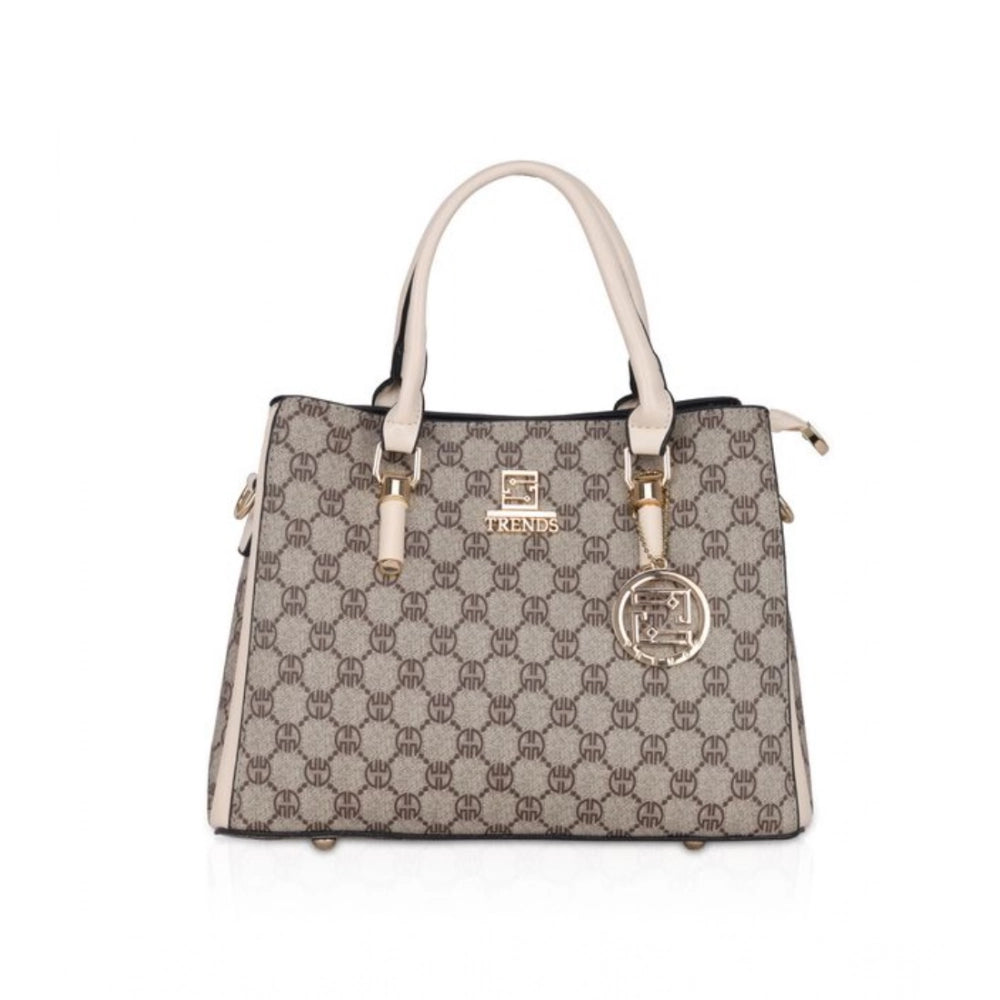 Suvarnika Women's Faux Leather Printed Handbag (Beige)