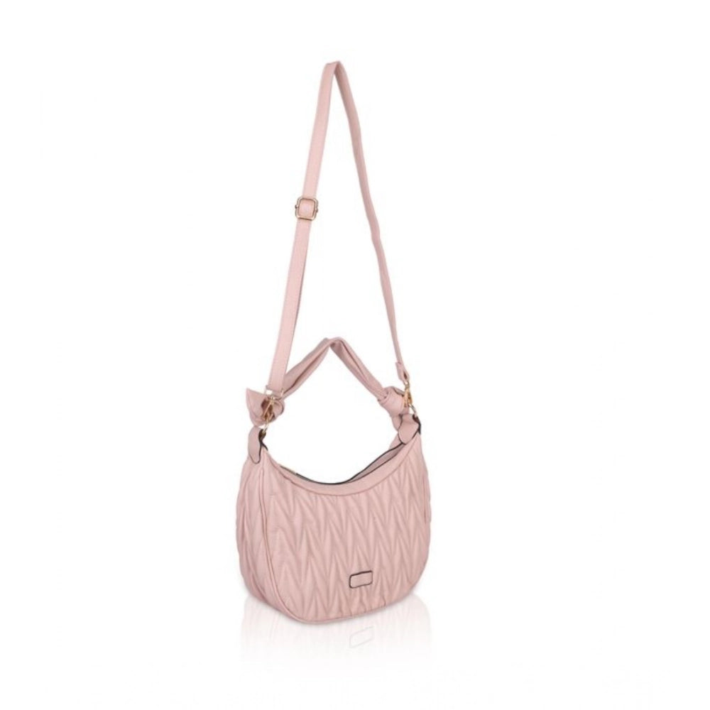 Suvarnika Women's Faux Leather Textured Handbag (Pink)