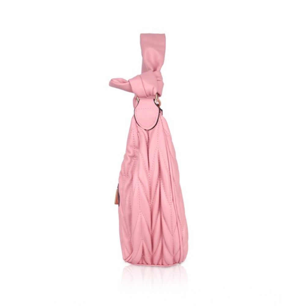 Suvarnika Women's Faux Leather Textured Handbag (Pink)