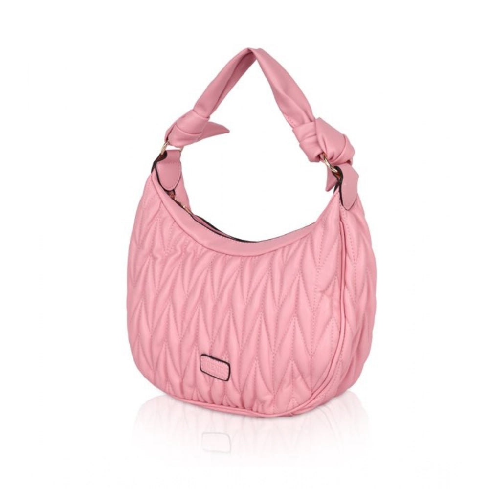 Suvarnika Women's Faux Leather Textured Handbag (Pink)