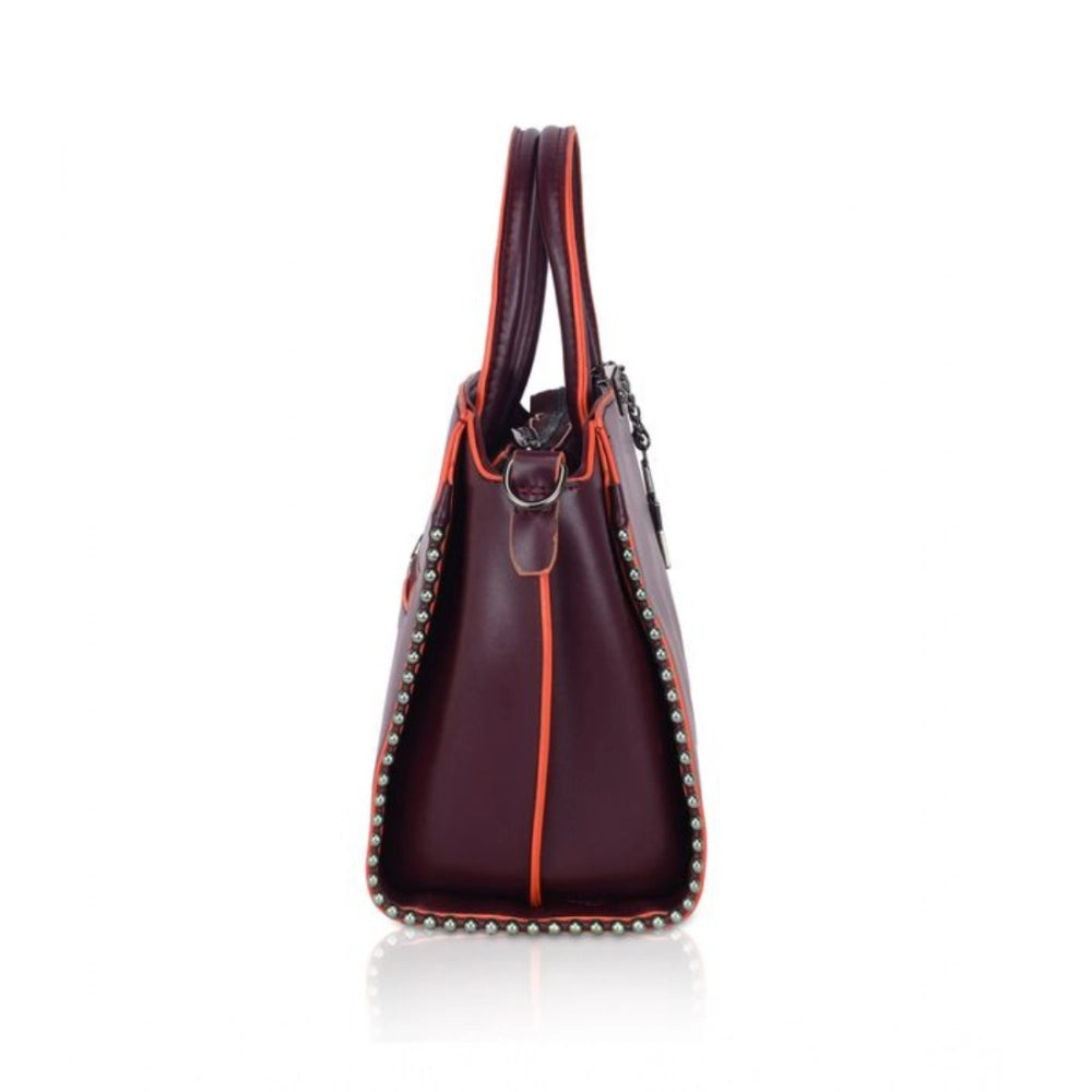 Suvarnika Women's Faux Leather Metal Beads Handbag (Wine Red)
