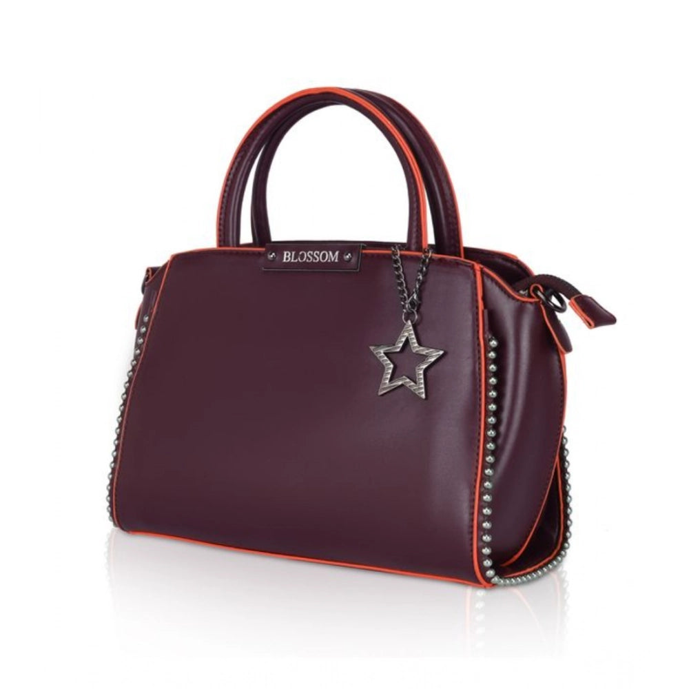 Suvarnika Women's Faux Leather Metal Beads Handbag (Wine Red)