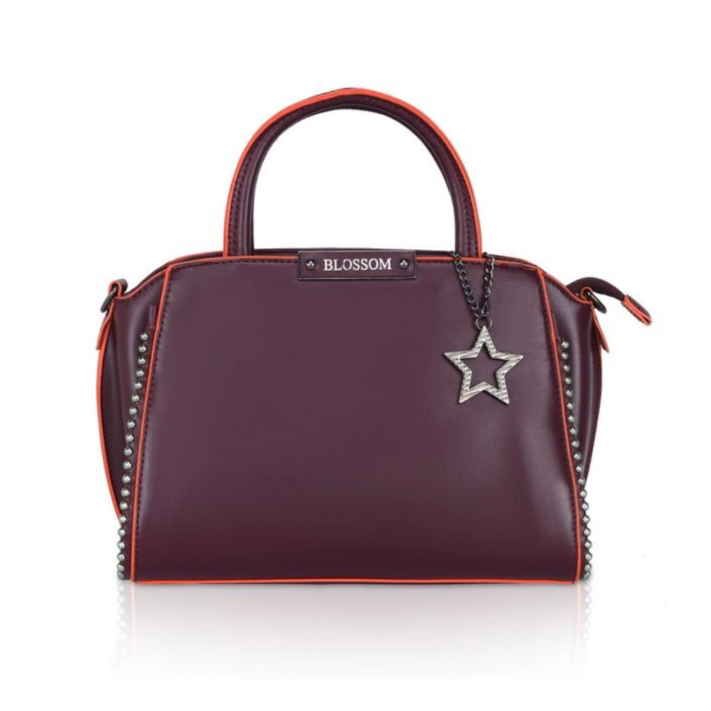 Suvarnika Women's Faux Leather Metal Beads Handbag (Wine Red)