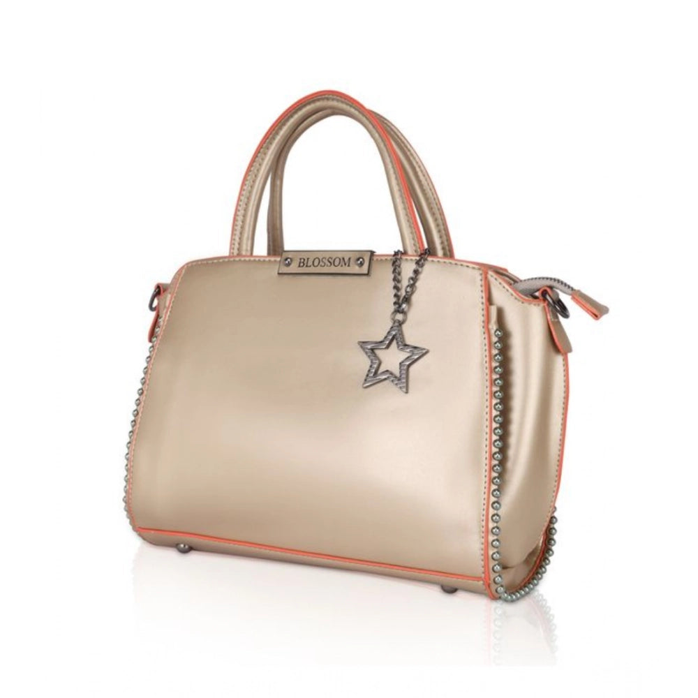 Suvarnika Women's Faux Leather Metal Beads Handbag (Gold)