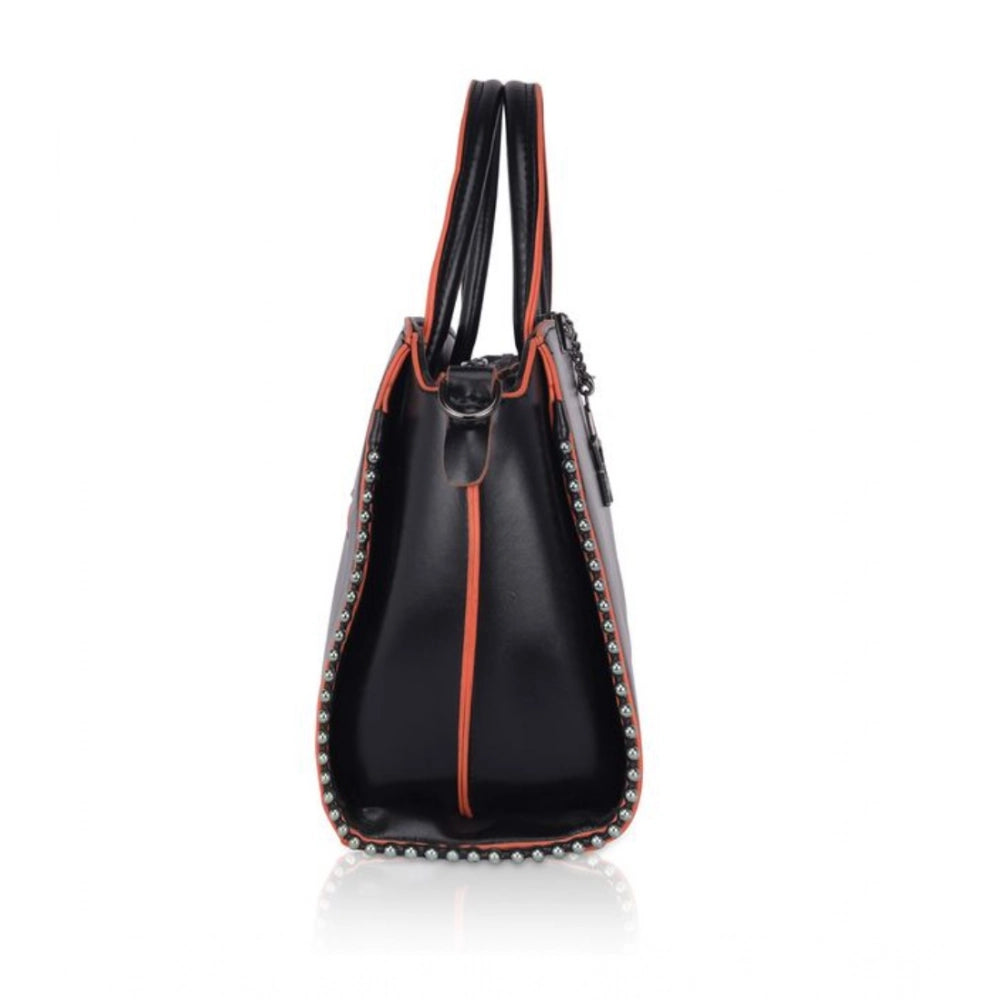 Suvarnika Women's Faux Leather Metal Beads Handbag (Black)