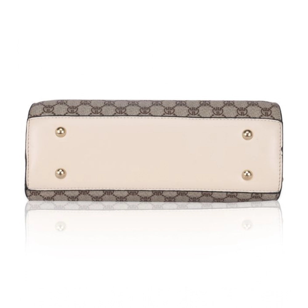 Suvarnika Women's Faux Leather Printed Handbag (Beige)
