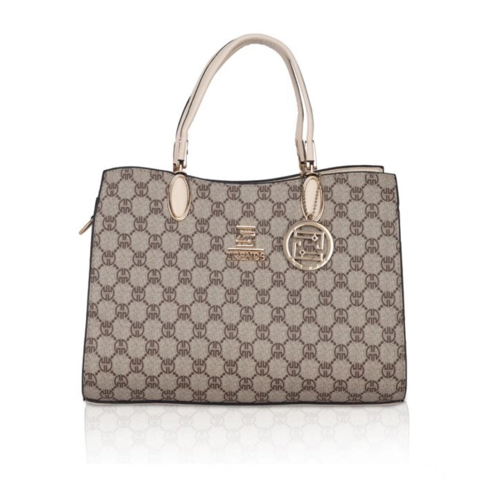 Suvarnika Women's Faux Leather Printed Handbag (Beige)