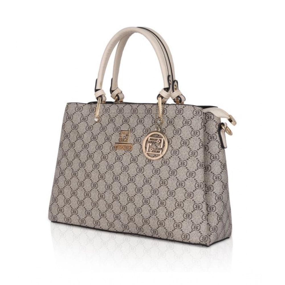 Suvarnika Women's Faux Leather Printed Handbag (Beige)