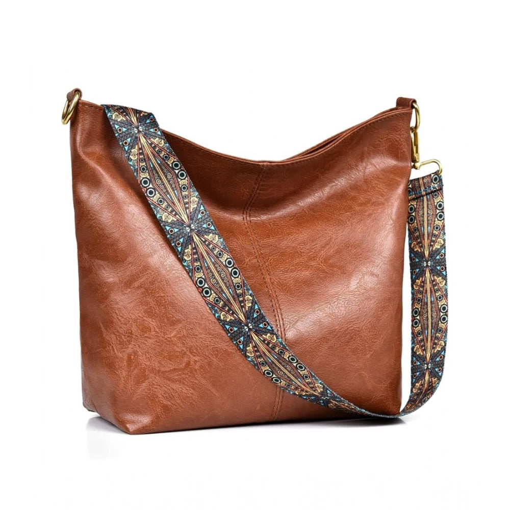 Suvarnika Women's PU Leather Medium Sling bag Zipper Handbag (Brown)