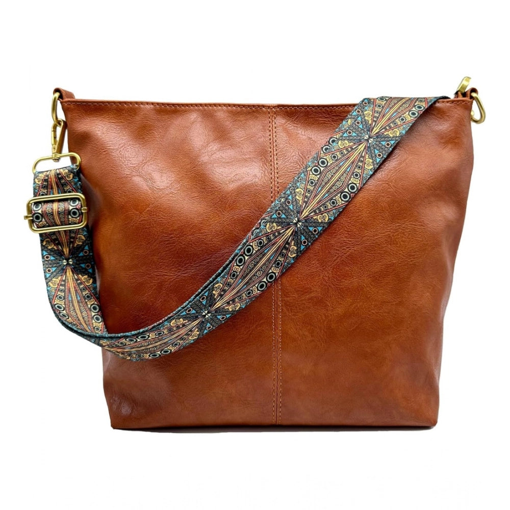 Suvarnika Women's PU Leather Medium Sling bag Zipper Handbag (Brown)