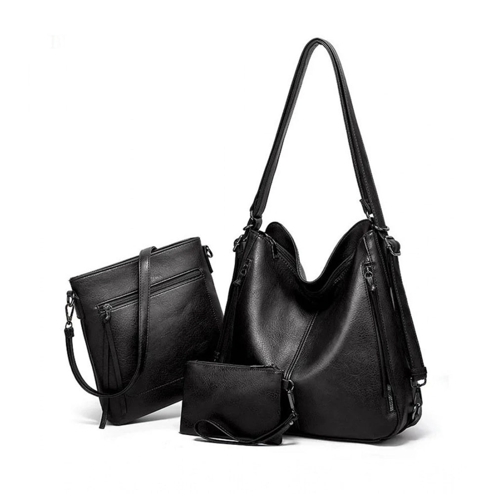 Suvarnika Women's PU Leather Medium Shoulder Zipper Handbag (Black)