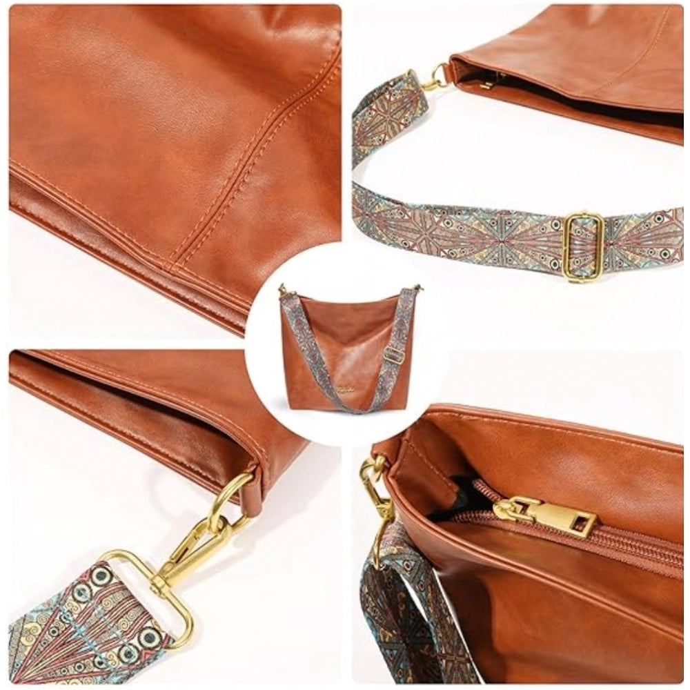 Suvarnika Women's PU Leather Medium Sling bag Zipper Handbag (Brown)